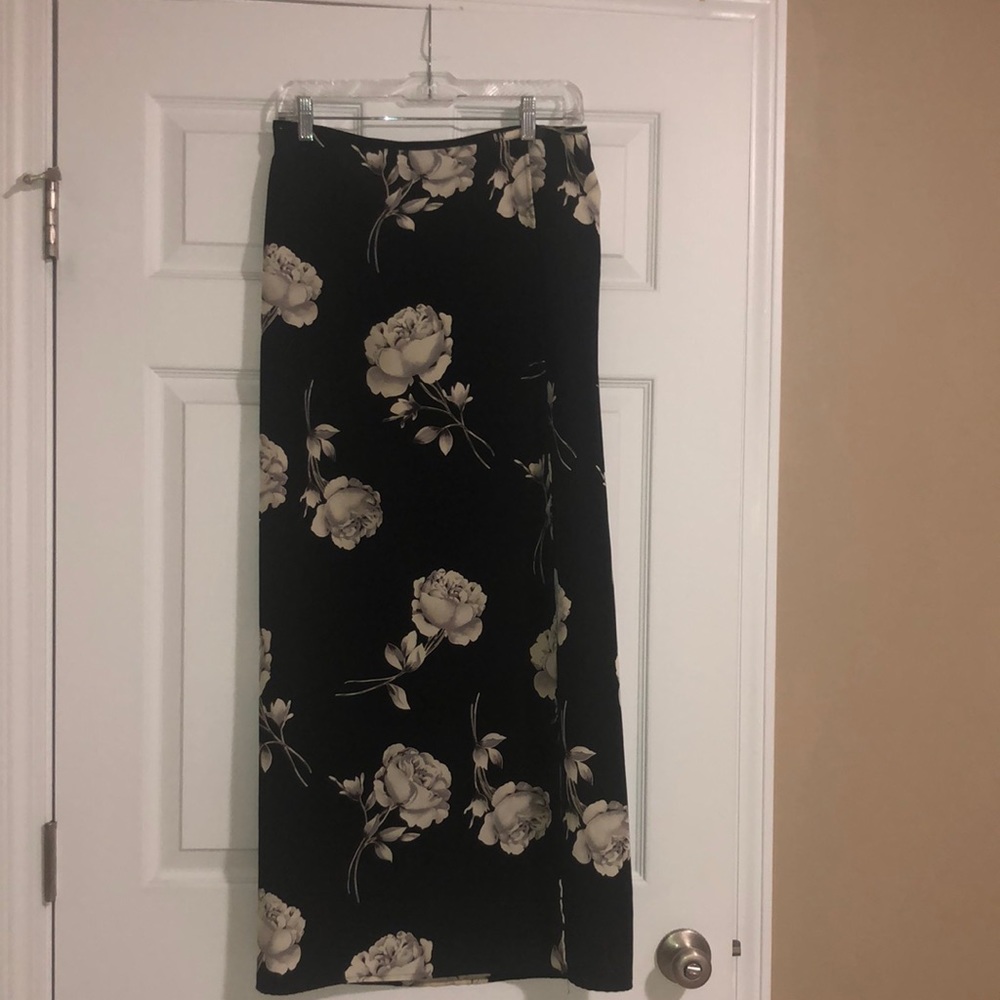 Black floral wrap skirt